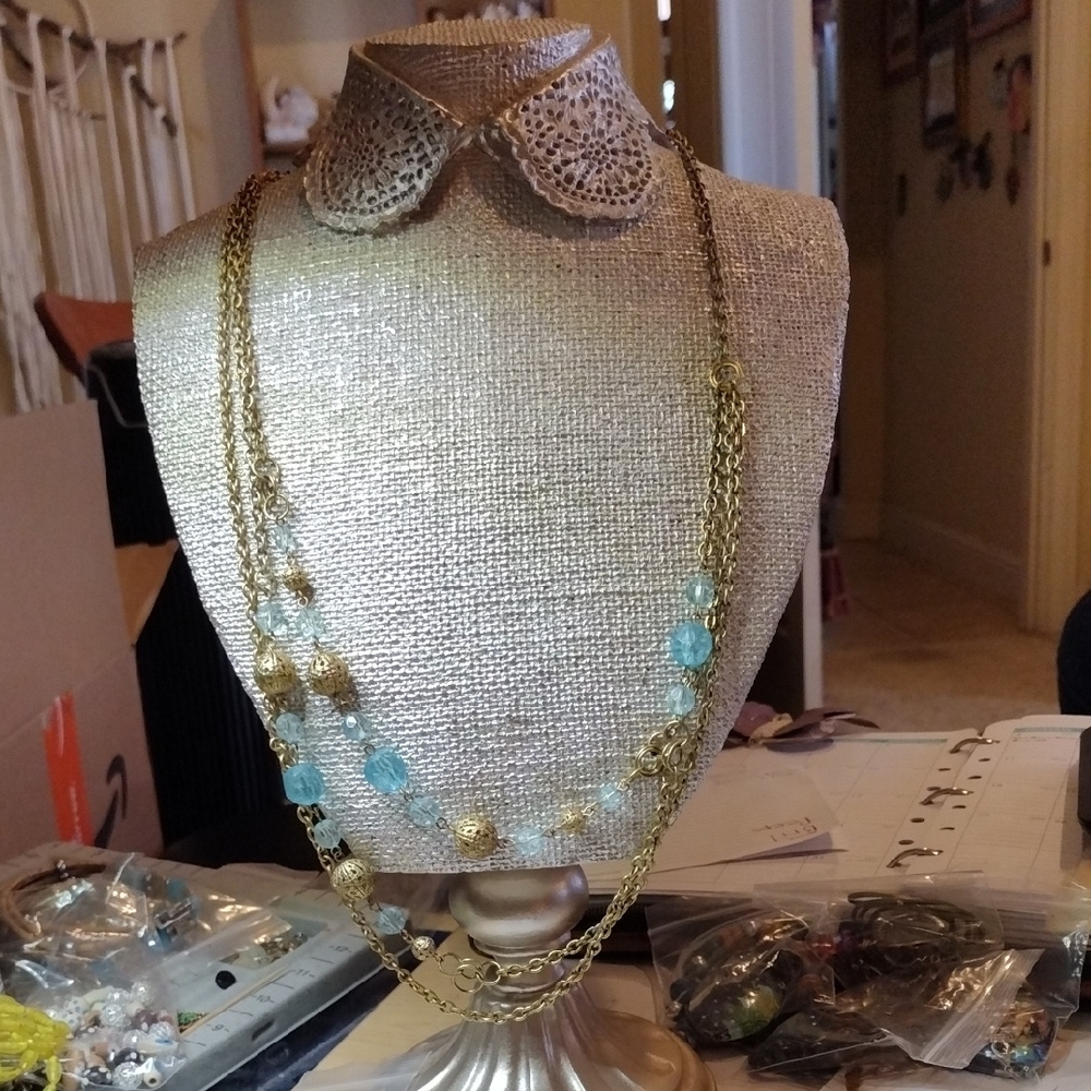 Elegant Gold and Blue Beaded Necklace